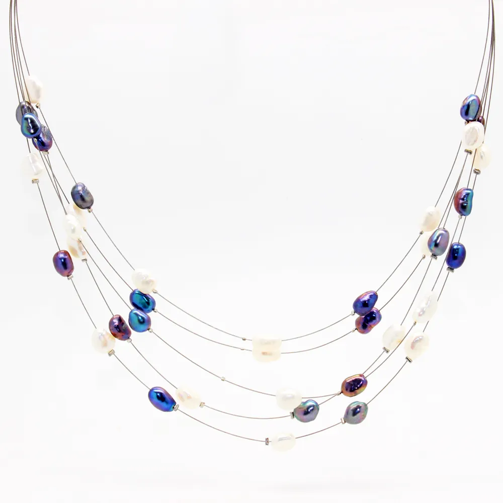 Modna naturalna słodkowodna perłowa biżuteria wielowarstwowa z koralikami naszyjnik z naturalnym kolorem naszyjnik perłowy kobiecy biżuteria