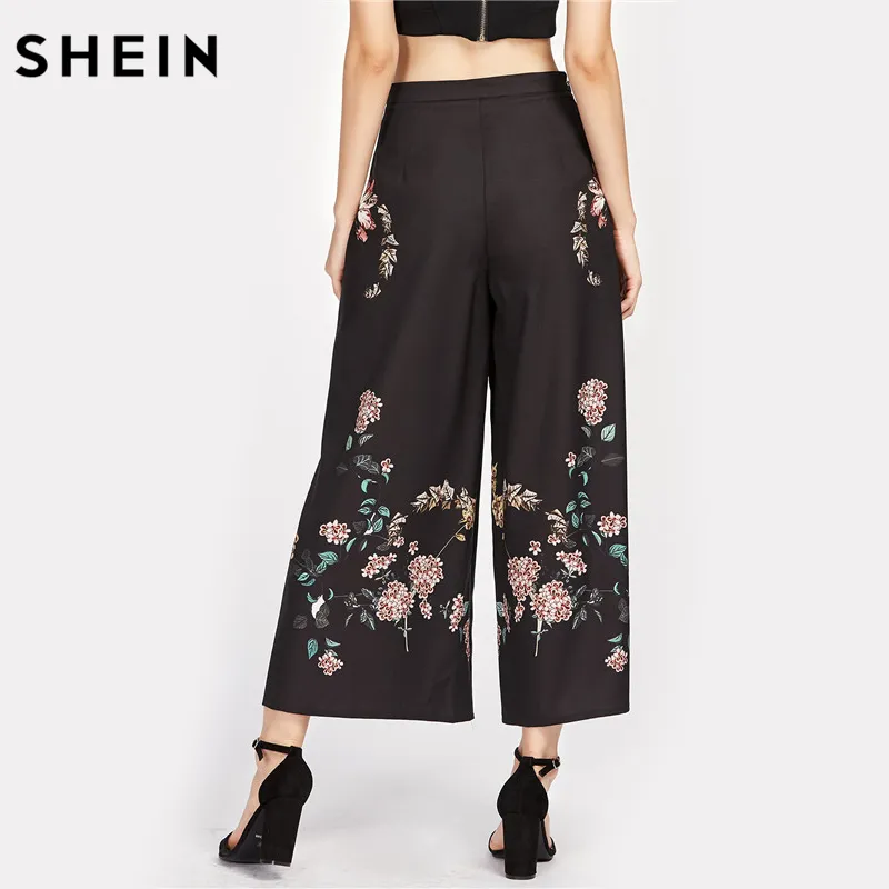 SHEIN женские белые широкие брюки с молнией по бокам и ботаническим принтом, женские летние элегантные длинные брюки на молнии со средней талией и цветочным принтом4550644
