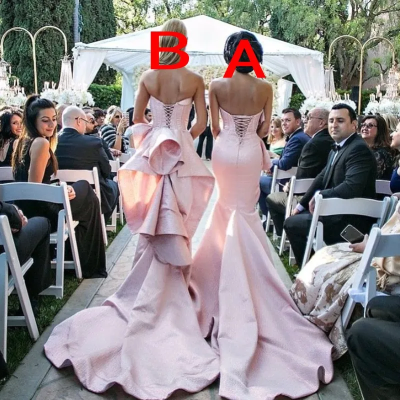 Göz Alıcı Denizkızı Wedding Guest Straplez Ruffles Dantel-up Saten Gelinlik Modelleri Moda Sweep Tren Hüsniye Moda Seksi Parti Elbise