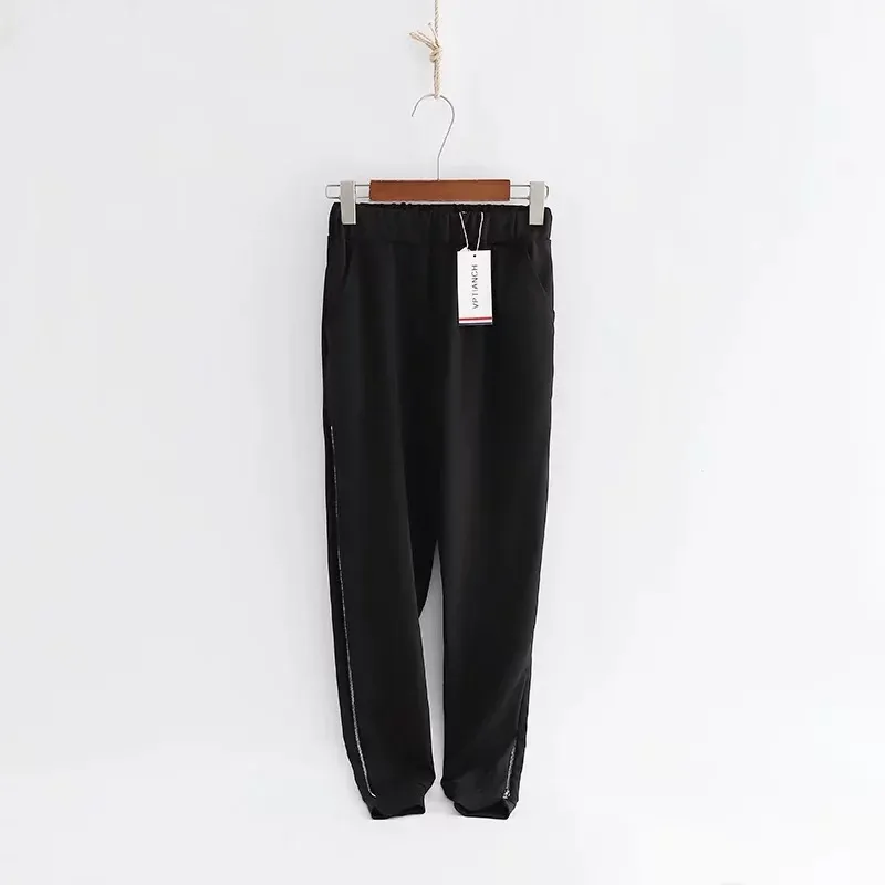 Women Black Casual Pencil Pants Fashion Stylish Zippers Side Design Spring Summer Clothing Long Trousers