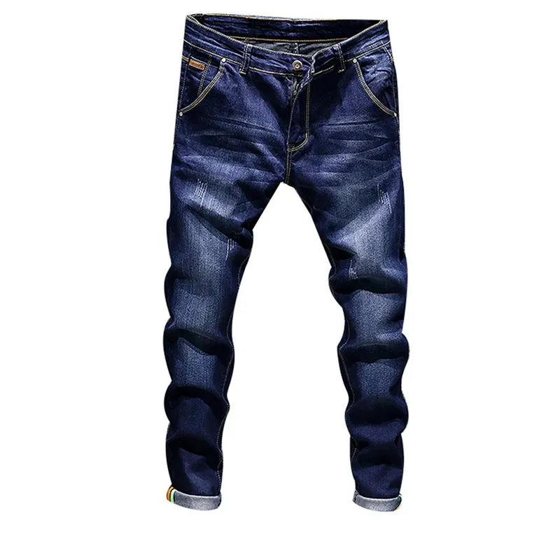 Laamei Moda Skinny Jeans Męskie Prosto Dark Blue 2018 Nowy Drukowane Mężczyzna Casual Biker Denim Jean Mężczyzna Stretch Spodnie Spodnie