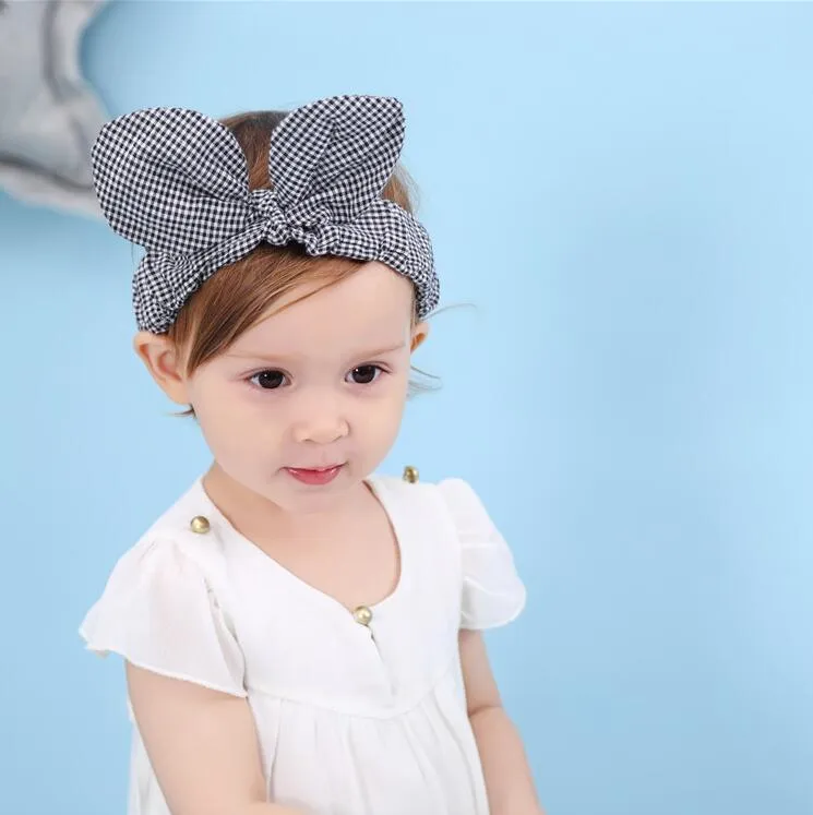 New Sweet And Lovely Cotton Lattice Rabbit Ears Baby Hair Band Party Girl Dressed Headwear Bow knot Fasce capelli