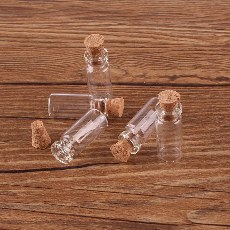 100 Uds 10 24 5mm 0 8ml Mini botellas de vidrio transparente frascos pequeños viales con tapón de corcho DIY Craft289N
