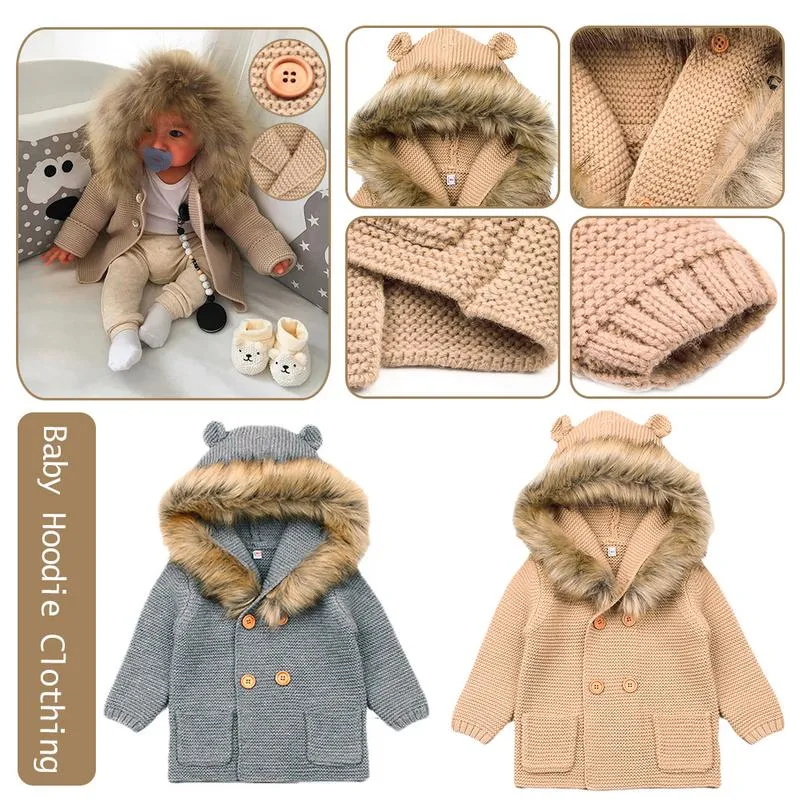 Maglioni alla moda invernali per cardigan per neonati Giacche a maglia per neonati con cappuccio in autunno Vestiti a maniche lunghe per bambini con orso di cartone animato