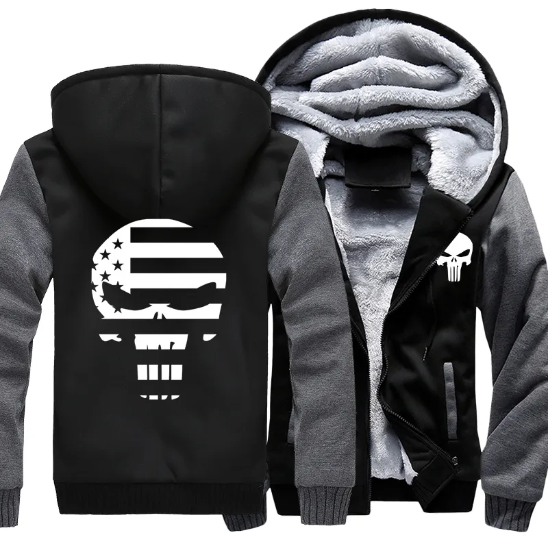 Dropshipping USA Größe Schädel Gedruckt Hoodie für männer Hoodies Sweatshirts Winter Verdicken Fleece Warme männer Jacken Mantel