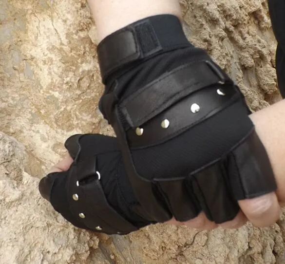/ mix styles mode noir véritable cuir gants sans doigts mitaines pour danse moto conduite sport GL05