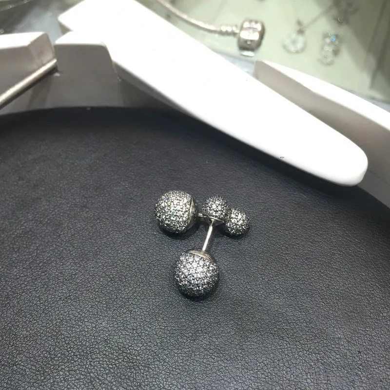 Gerçek 925 STERLING Gümüş Doğal Kristal Top Küpe Kadınlar İçin Silli Gümüş Takı Fit Diamond Disko Boncuklar Saplama Küpe