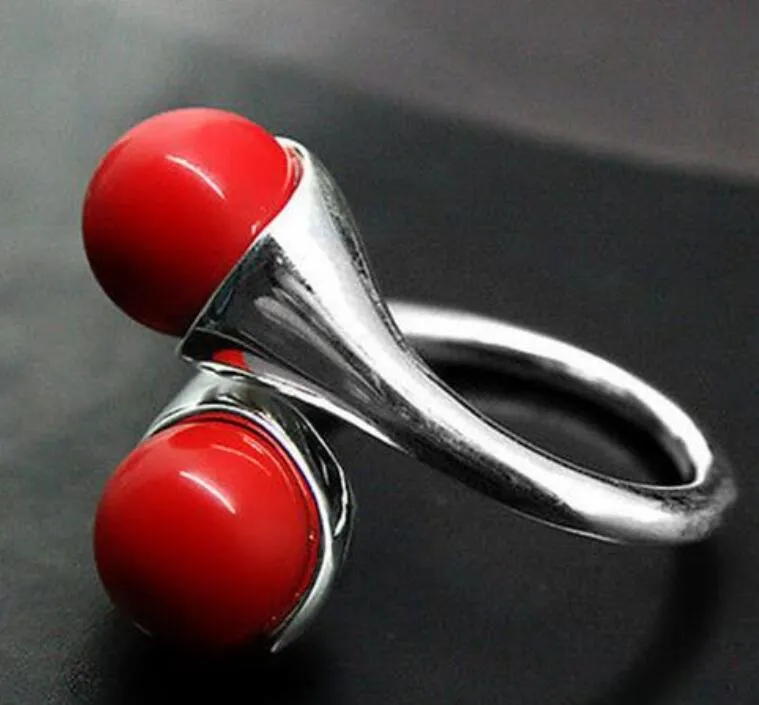 Vente chaude nouveau style femmes belle bague en argent sterling corail rouge naturel 925