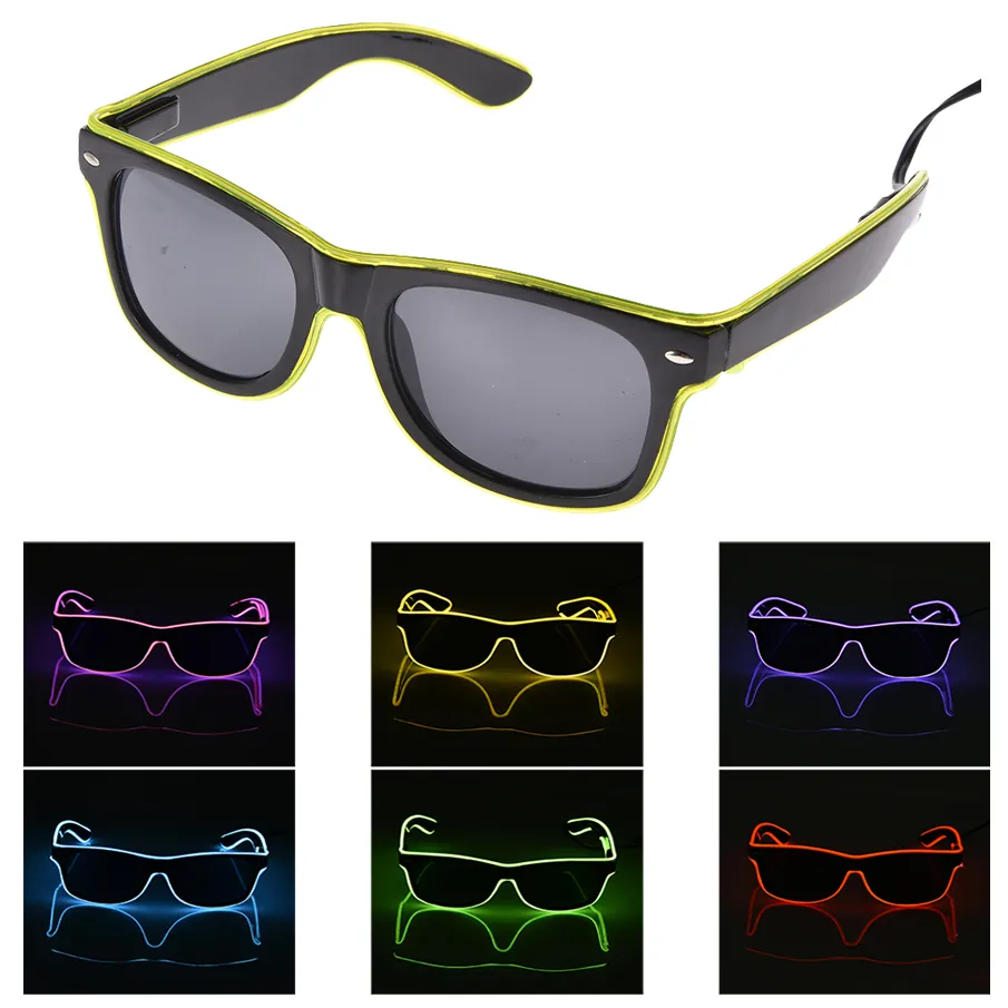 Novelty Lighting Fashion Neon LED Light Up Shutter Shaped Glow Sun Glasses Rave Costume Party DJ Bright Solglasögon