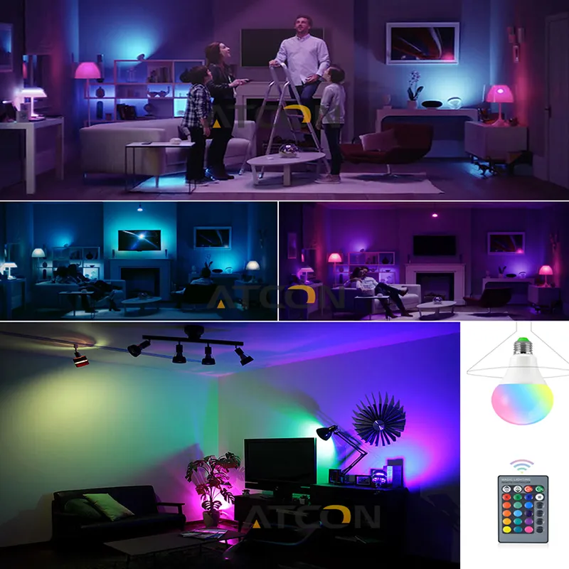 جديد E27 RGB LED لمبة 3W 5W 10W LED مصابيح بقعة الذكية لمبة LED المصابيح RGB 24Key IR التحكم عن المنزل عيد الميلاد