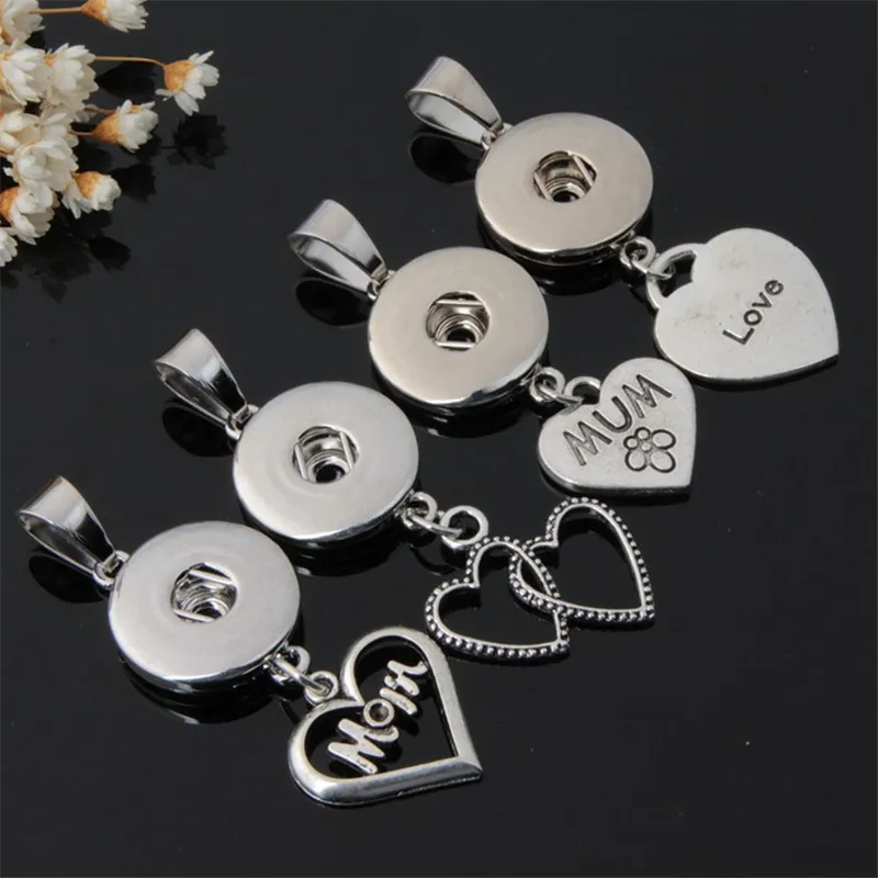 Accessoires de cheveux Heart Love Love Maman Collier Pendentif Noosa Ginger Snap Bouton Chunk DIY Bijoux Fasion 12pcs