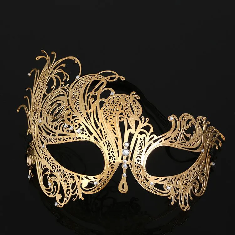 Máscara de hierro para mujer Máscara de fénix de diamante de metal de Halloween Máscara de fiesta de media cara
