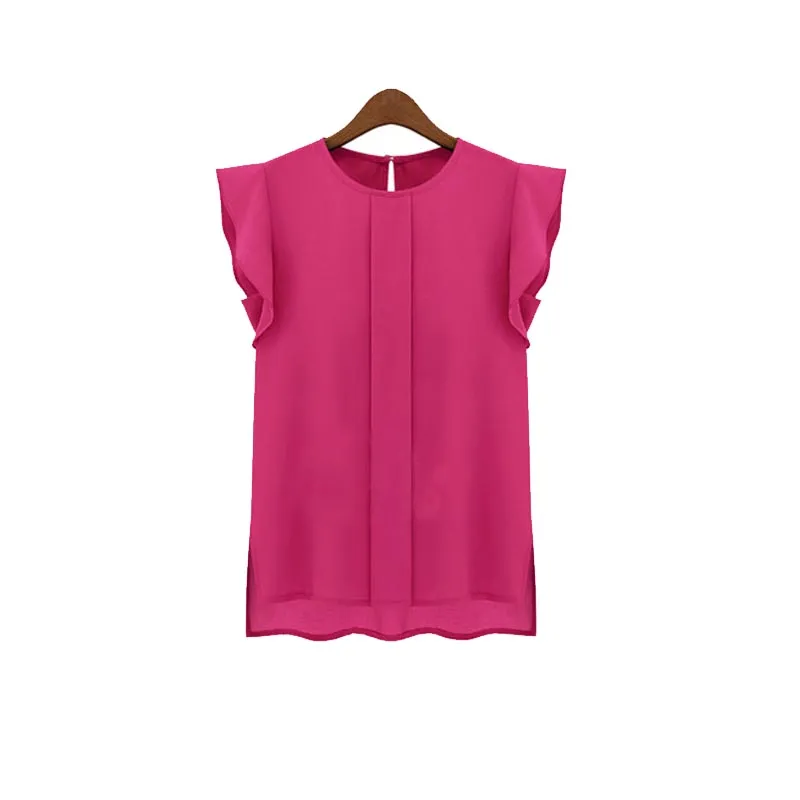 Vrouwen blouses chiffon kleding zomer dame blouse shirt verkoop ruche korte mouw tops blouse