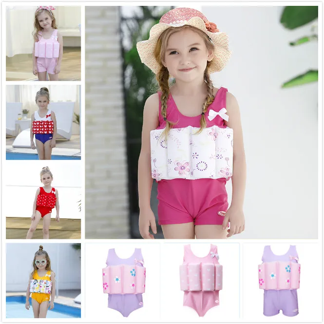 Sweet Flower Striped Pink One Piece Swimsuit For Girls With 8