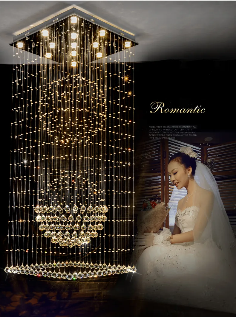 Współczesne Kwadratowe Kryształowe Żyrandole Raindrop Flush Sufit Light Schodek Wisiorek Światła Oprawy Hotel Villa Crystal Ball Kształt Lampa