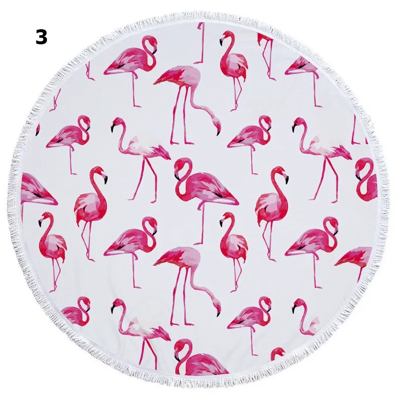 2018 Najnowszy styl Moda Flamingo Okrągły Ręcznik na plaży z frędzlami Mikrofibry 150 cm Koc Piknikowy Cover Up