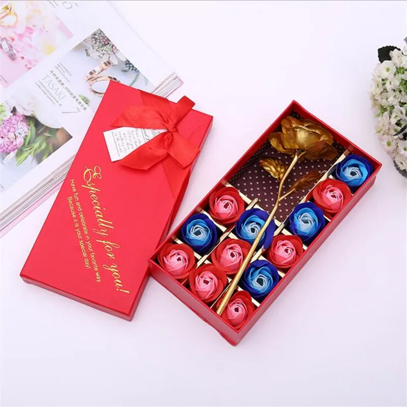 Artificial Soap Rose Flowers for Women Lovers Valentine Day Gift Bouquet Gold Foil Roses Soap Flower