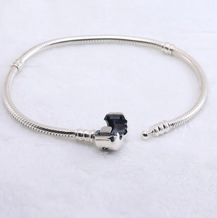 Authentic 925 Sterling silver Pulseiras cadeia de cobra com logotipo pulseira fit pandora Encantos Beads jóias para mulheres e homens melhor presente