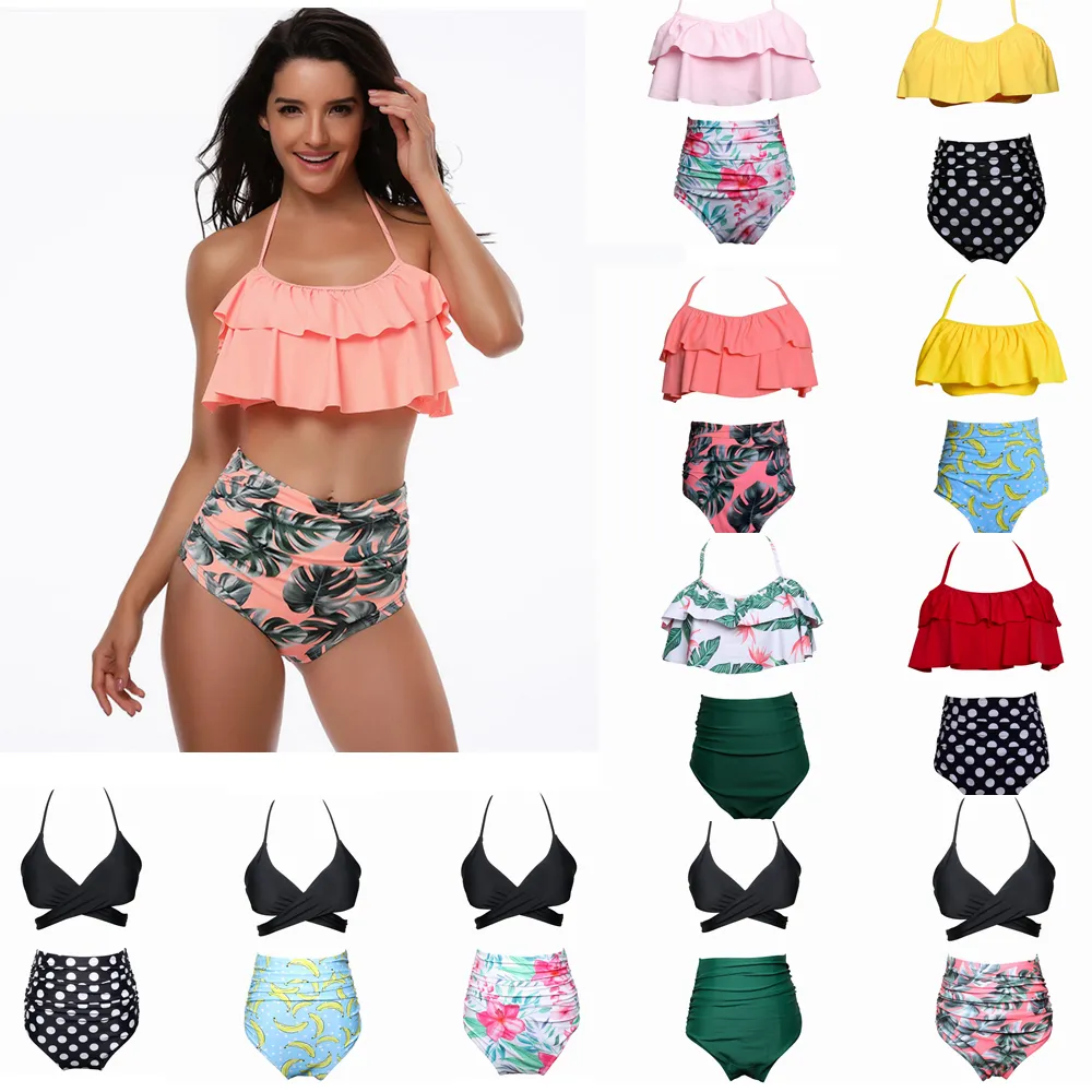 9styles Frauen Taille Polka Dot Bikini Sexy Druck Bademode Sommer Beachwear Lotus Blatt Floral BH Set Badeanzug Badeanzug Ljja357