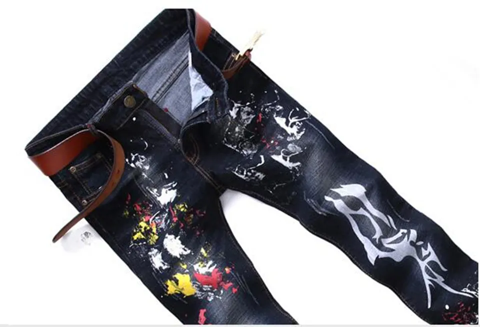 Cultivate one's morality men in Europe and the han edition of the new fashion personality hand-painted splash-ink cowboy pants/XS-4xl