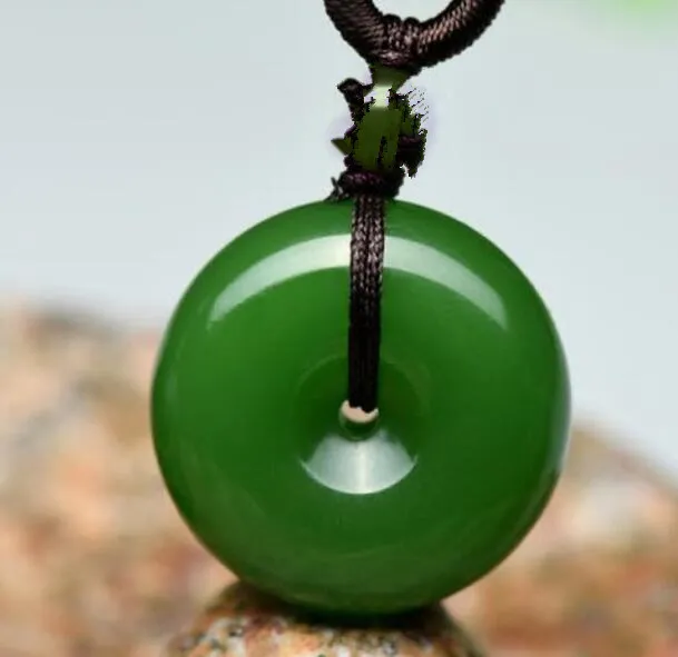 Natural Jade China Hand engraving Green Jade Pendant Necklace Amulet Lucky pingankou jade Statue Collection Summer Ornaments