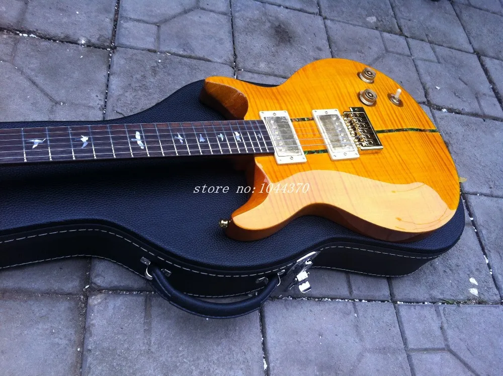 Guitare électrique modèle SANTANA, jaune éclaté, avec étui, nouvel arrivage, 4553199