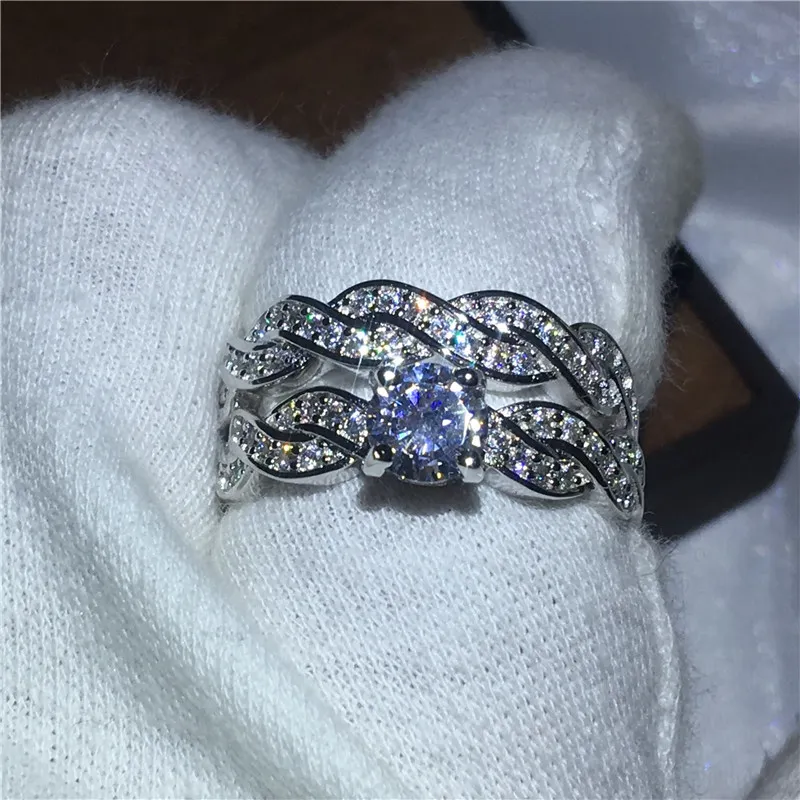 Sprankelende Liefhebbers Cross Ring Set Wit Goud Gevulde Engagement Wedding Band Ringen voor Dames Heren 5A Zirkoon Crystal Bijoux