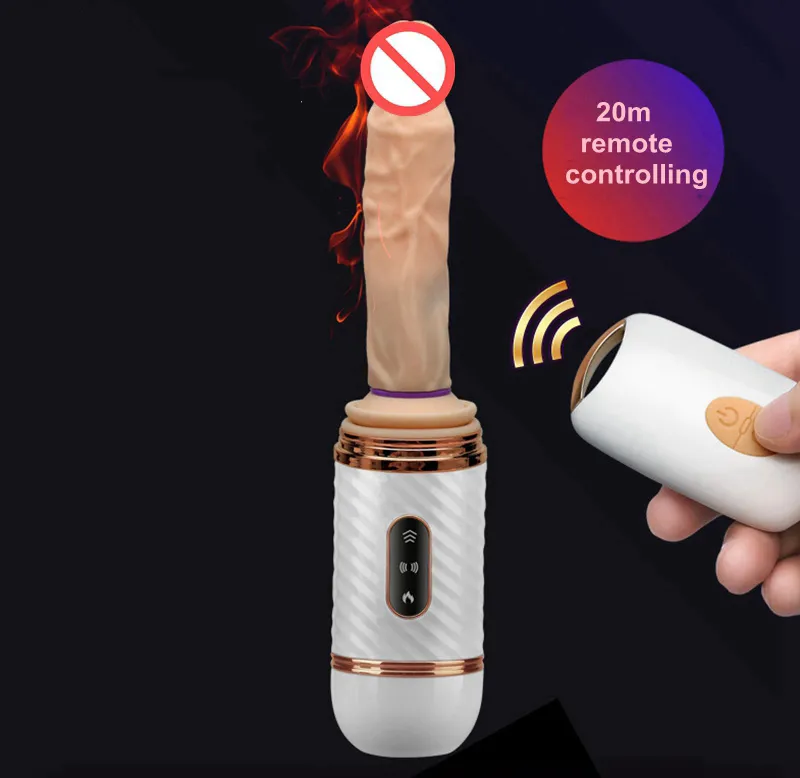 Hot Remote Control Silicone Dildo Sex Machine Vibrator Massager för Kvinnor Automatisk Teleskopisk Uppvärmning För Kvinnlig Onani Sexleksaker