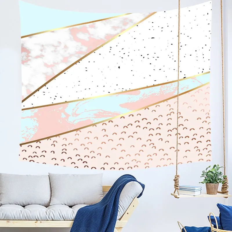 Marmortryck Tapestry Rosa och Golden Nordic Wall Hängande Tenture Väggmålning Modern Dorm Room Decor Geometric Carpet Blanket