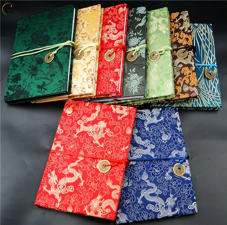 Grote Vreugdevolle Munt Chinese Zijde Notebook Gift Kleur Volwassen Dagboek Brocade Craft Vintage Business Hardcover Notepad Notebook 239a