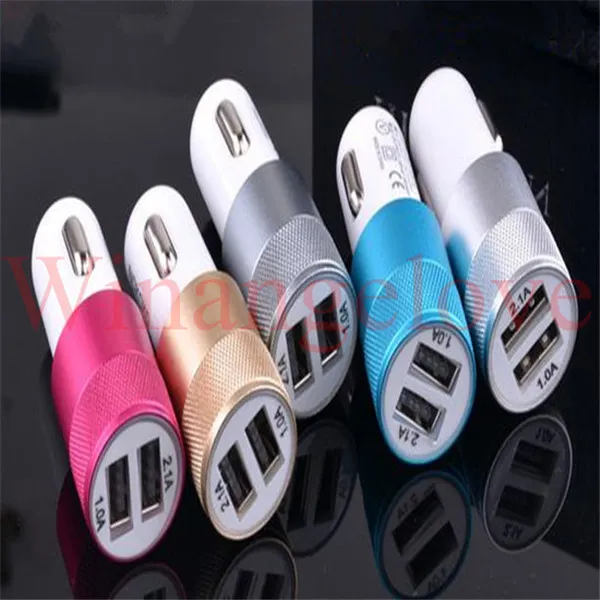 Aluminum Alloy Dual usb car charger 2.1A 1A 2 USB Ports Metal Car Charger For iphone Samsung Smartphones