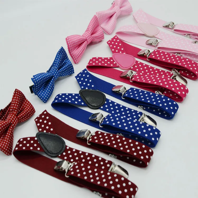 Fashion Kids Polka Dots Bretels Bowtie Ties Set Verstelbare Elastische 3 Clips-on Y-Back Bretels Kind kleding Accessoires Gemengde Kleuren