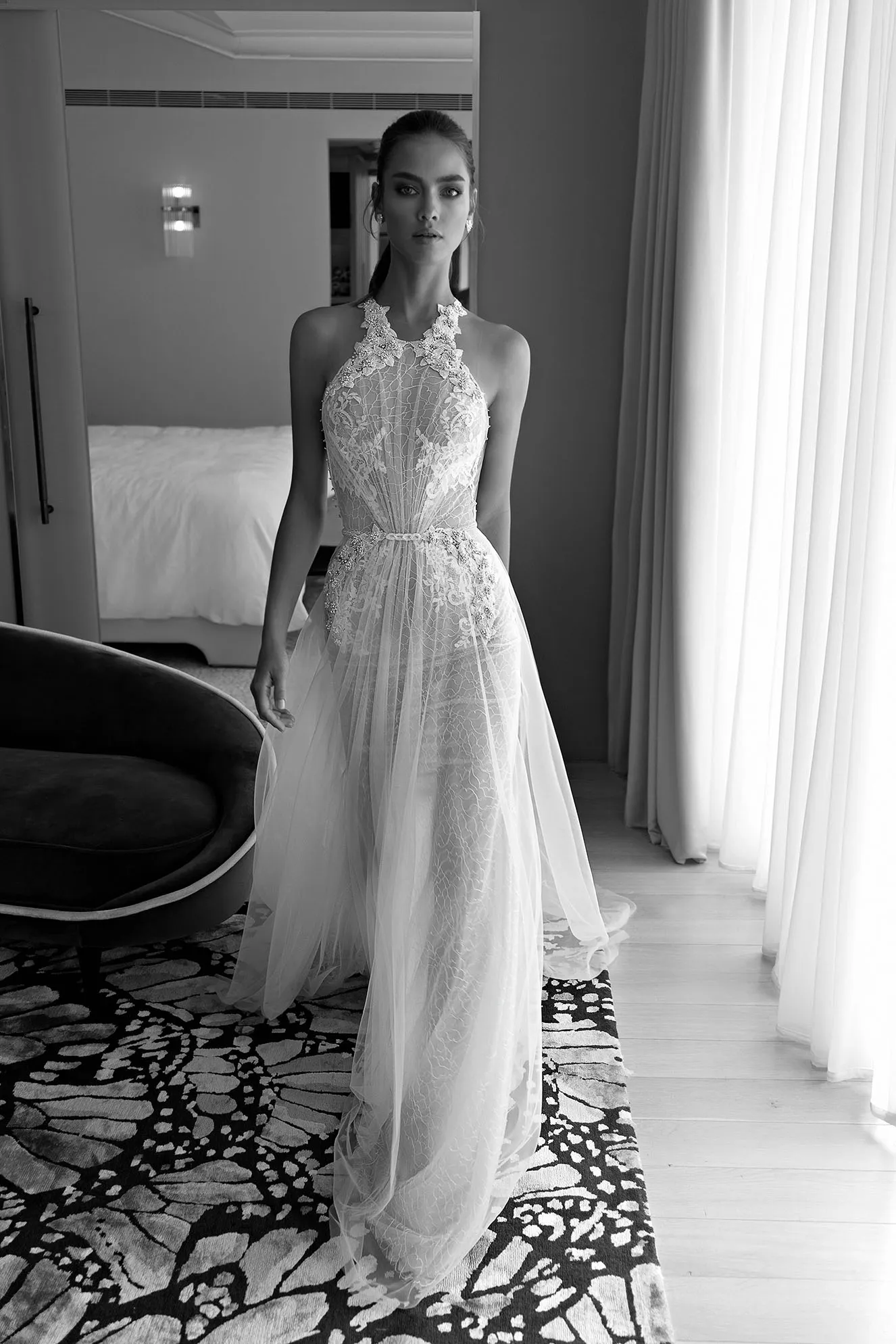 2018 Elihav Sasson Beach Wedding Dresses Halter Lace Tulle Appliqueバックレスセクシーな自由bo放なドレススイープトレインボヘミアンウェディングG1224114