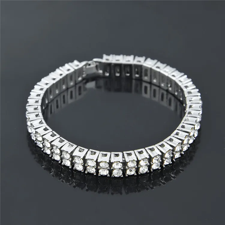 Hot Iced Out 2 Row Strass Armband Manner Hip Hop Stil Freier Simulierten Diamant 8 