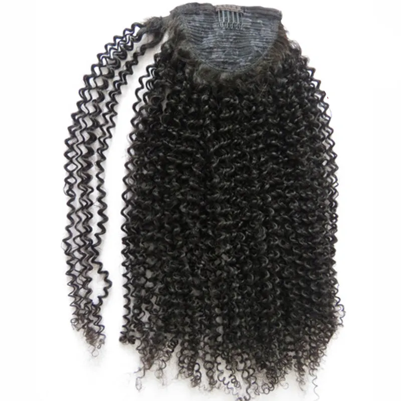 Natural Ponytail 160g African American Afro Kinky Curly Wrap Drawstring Ponytail Virgin Human Hair Extensions Pony tail Wrap with Clips