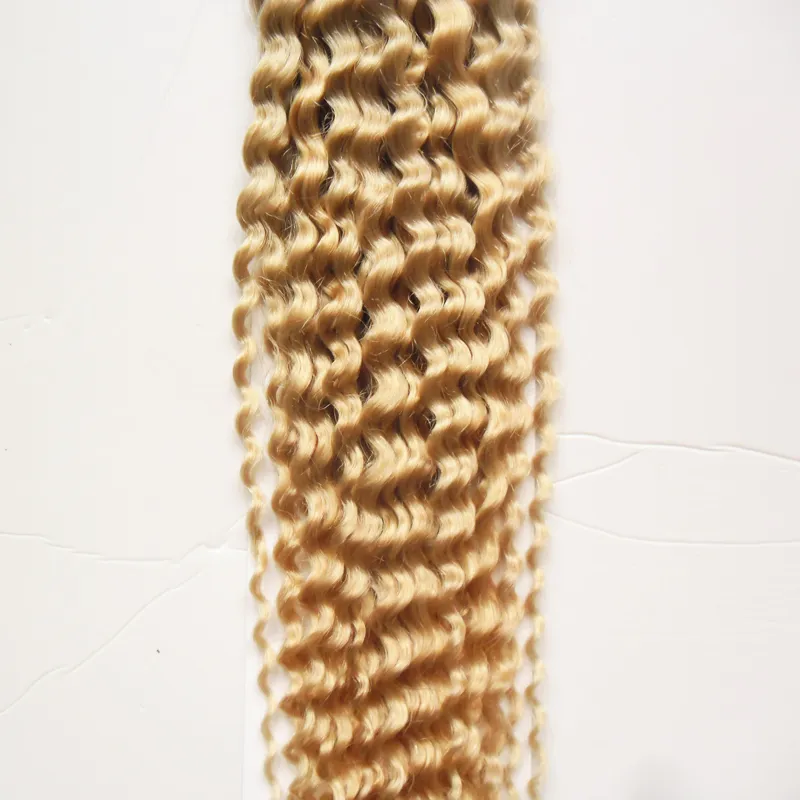 モンゴルの変態巻き毛の毛織り束100g 1個100％レミー人間の髪の延長613金髪の髪織り束
