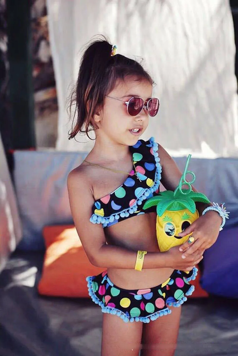 2 Styles Baby Dot One-piece and Bikinis Swimsuit Kids Strapless tassel Lotus leaf collar swimwear Boutique girls Bikinis children Two-piece