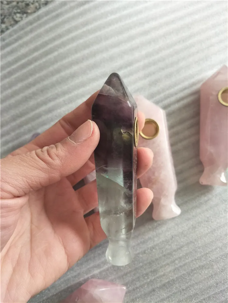 Natural Dream Amethyst Crystal Point Wand Pipe Florite Quartz Gemstone Pipe Healing med 1st Metal Filters