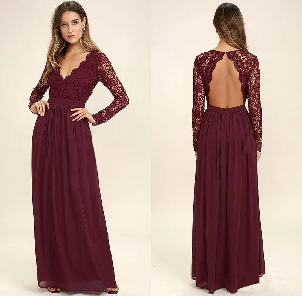 Robes de demoiselle d'honneur 2019 plage en mousseline de soie marron avec manches longues junior honneur de robe de demoiselle de mariage robe d'invité sur mesure pas cher