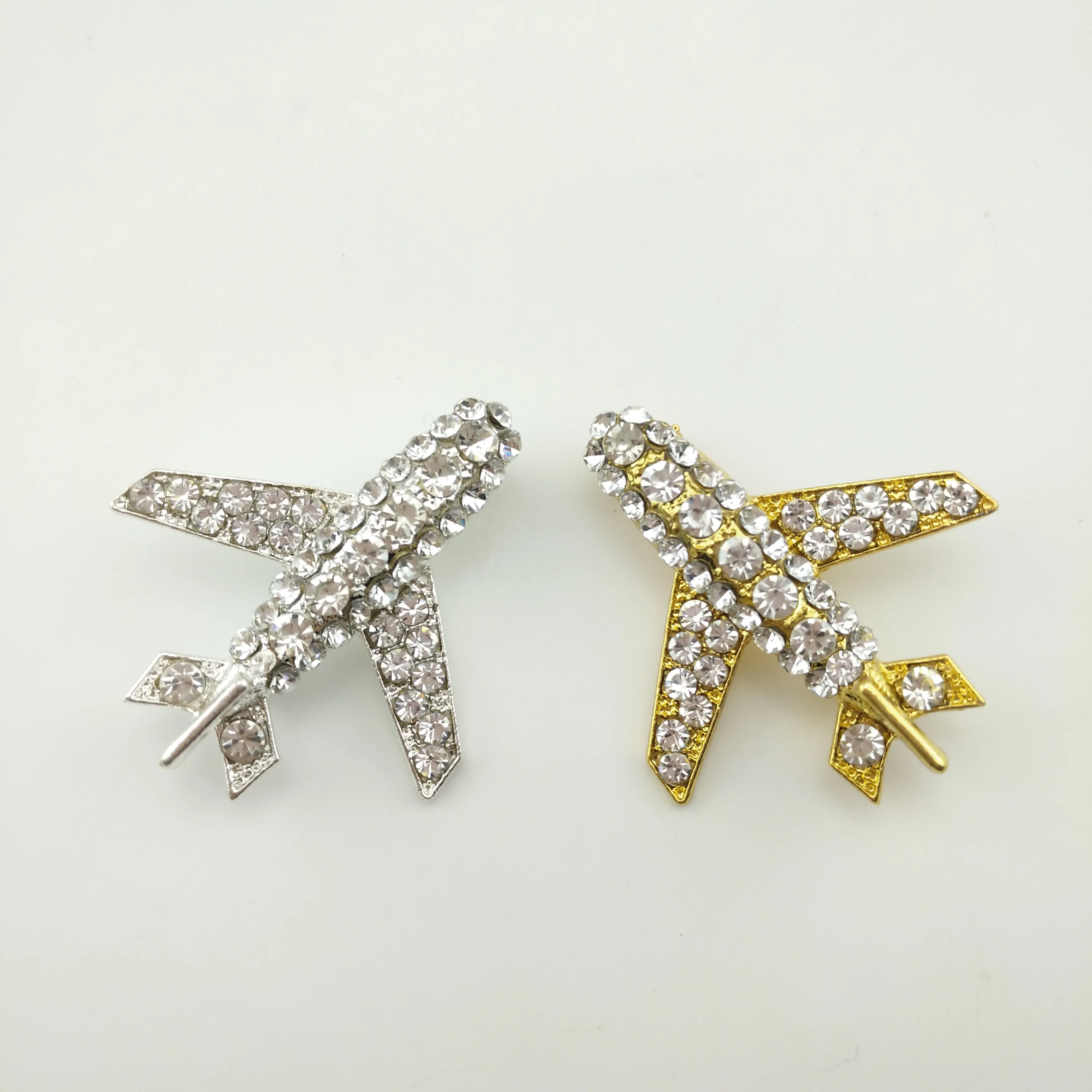 Fashion Clear Crystal Airplane Hostess Brooch Pin for Men New 40mm Silver/Gold Rhinestone Plane Brooches