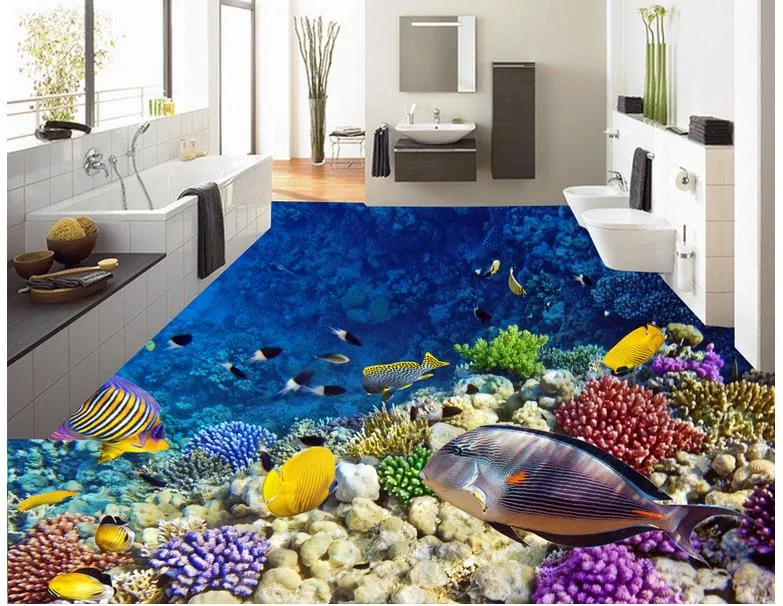 3d floor bathroom wallpaper Aesthetic Sea World 3D floor painting wallpaper