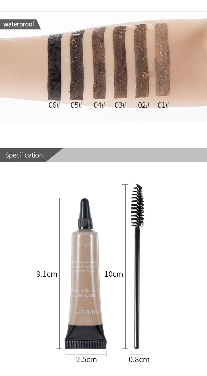 2019 Hot Handaiyan gel pour les sourcils 6 couleurs en stock Ombre à paupières liquide imperméable à l'eau de bonne qualité avec cadeau