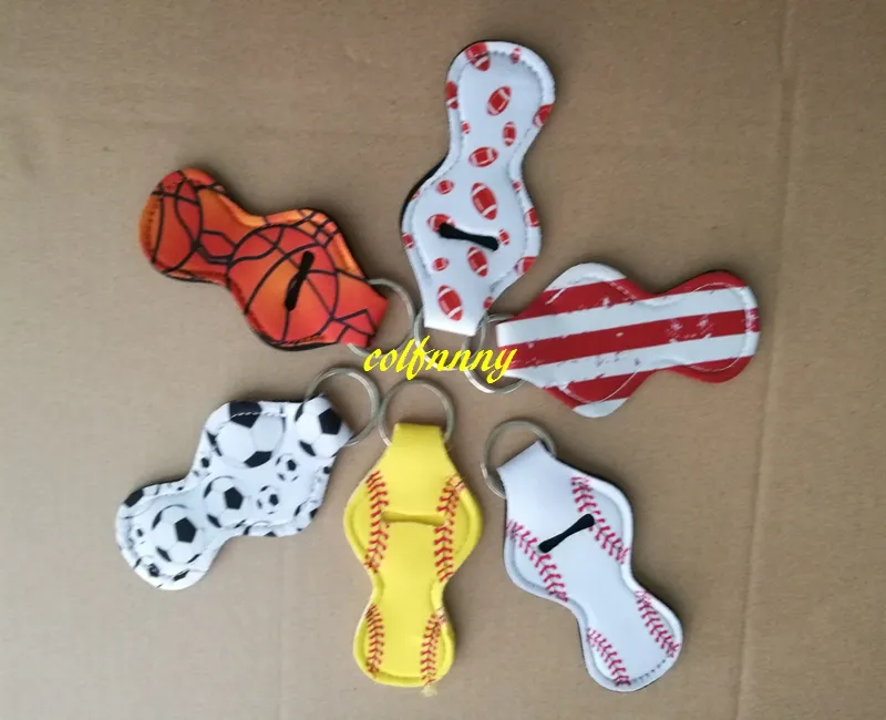 100 pcs/lot Softball basket ball football Baseball imprimé néoprène Chapstick porte-clés étui sac de rangement fête vacances cadeau