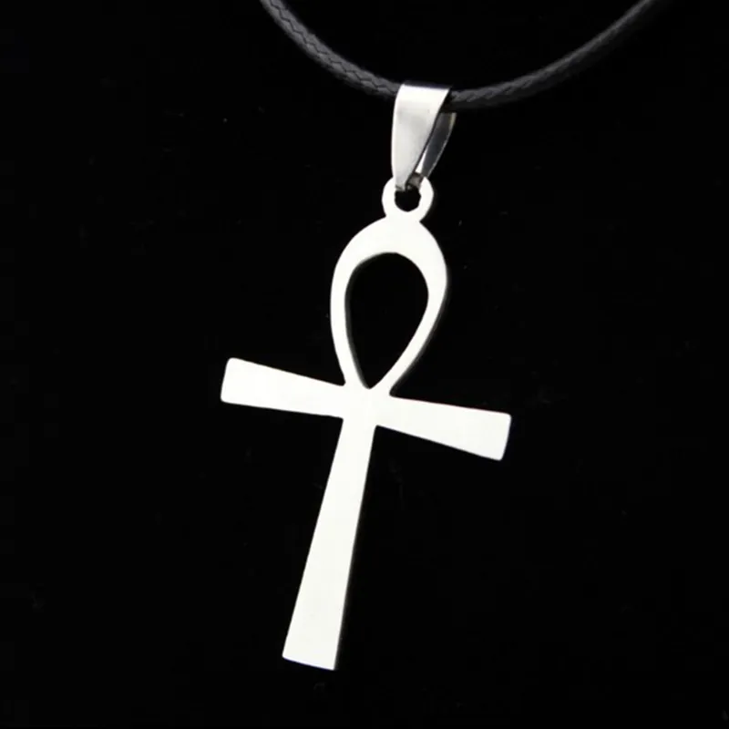 12pcs Fashion Ankh Key Stainless Steel Pendant Necklace Egyptian Mysterious Symbol Amulet Necklaces For Men Women Gift Ancient Anka Cross Rock Bijoux Wholesale