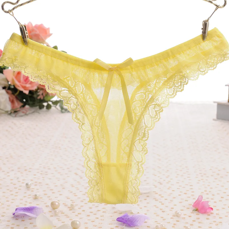 Wholesale Women's Underwear G-String Panties Sexy Mesh Thong Briefs Kvinna Transparent Intim Härlig Ruffles Panty Drop Shipping 1504