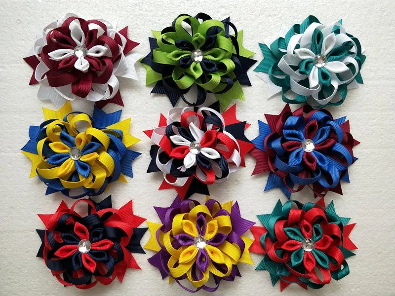 10PCS 4 인치 아기 코일 꽃 헤어 클립 리본 수제 부티크 모자 리본 Bowknot 로맨틱 Kanzashi 소녀 헤어 액세서리 HD3552