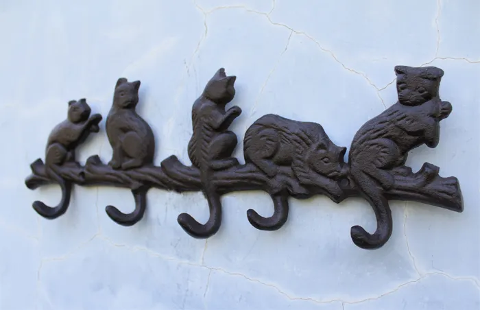 Coat Rack, Wrought Iron Wall Decor .Cast Iron Decorative Cats,With
