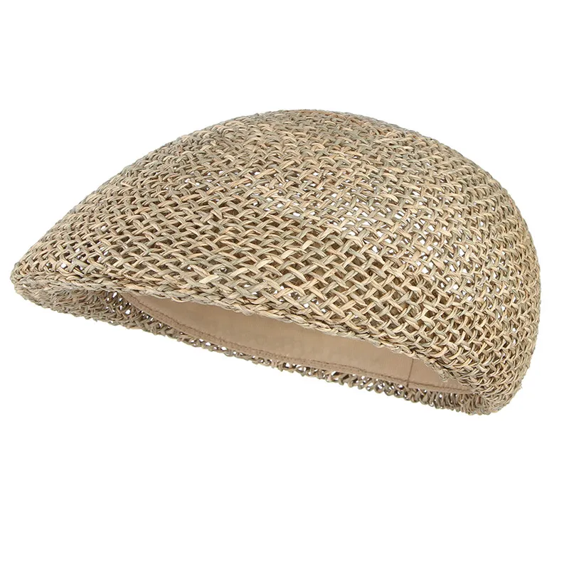 Sombreros de verano para hombres Sombrero de paja de malla calada Gorra de boina con visera Gorra de sol plana