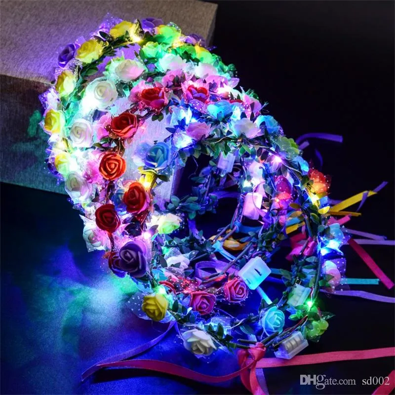 LED Çiçek Çelenk Gelinlik Saç Çelenk Gelin Için Romantik Nedime Çiçek Taç Hawaii Sahil Parti Dekor Headdress 3jt ZZ