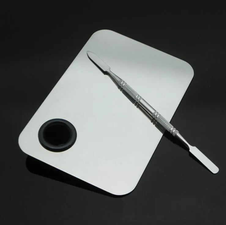 Misturador de Maquiagem de Aço Inoxidável Nail Art Mixing Plate Plate Foundation Sombra Sombra Paleta de Misturador com Haste de Espátula